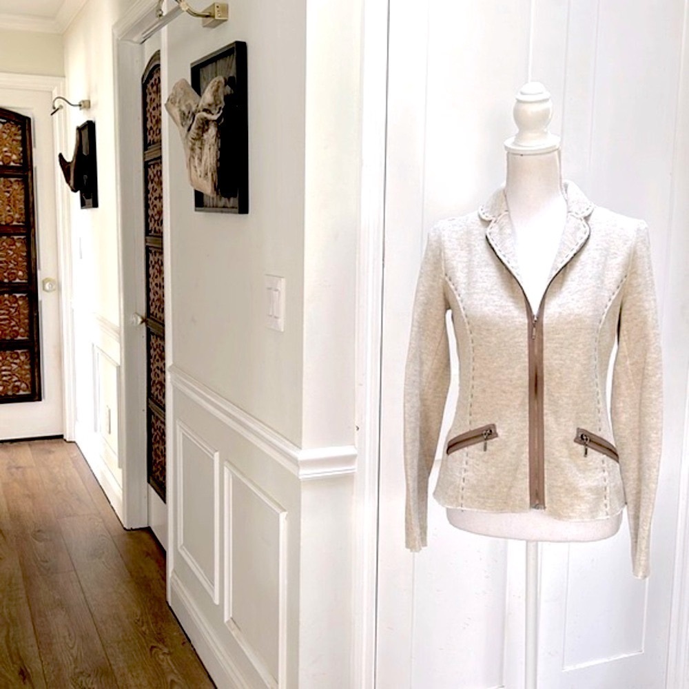 People Like Frank‎ Anthropologie Womens Beige Knit Cotton Zip Up Blazer Jacket S